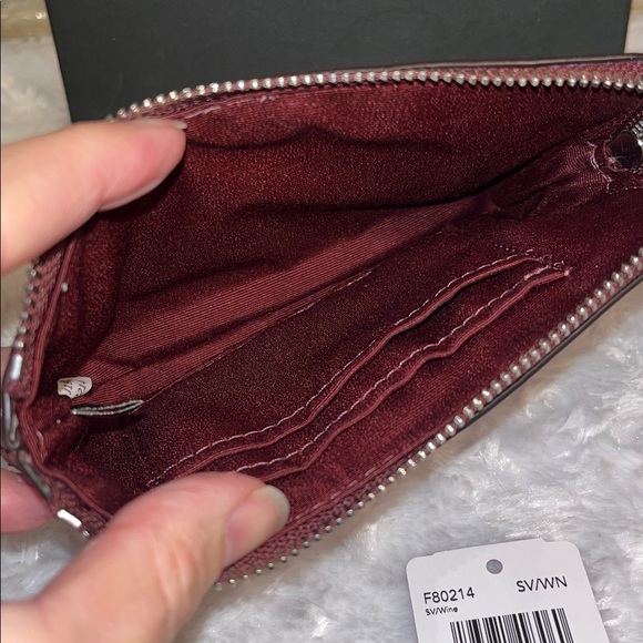 Coach NWT! Boxed Burgundy Glitter Embossed Corner Zip Wristlet - Picture 5 of 9